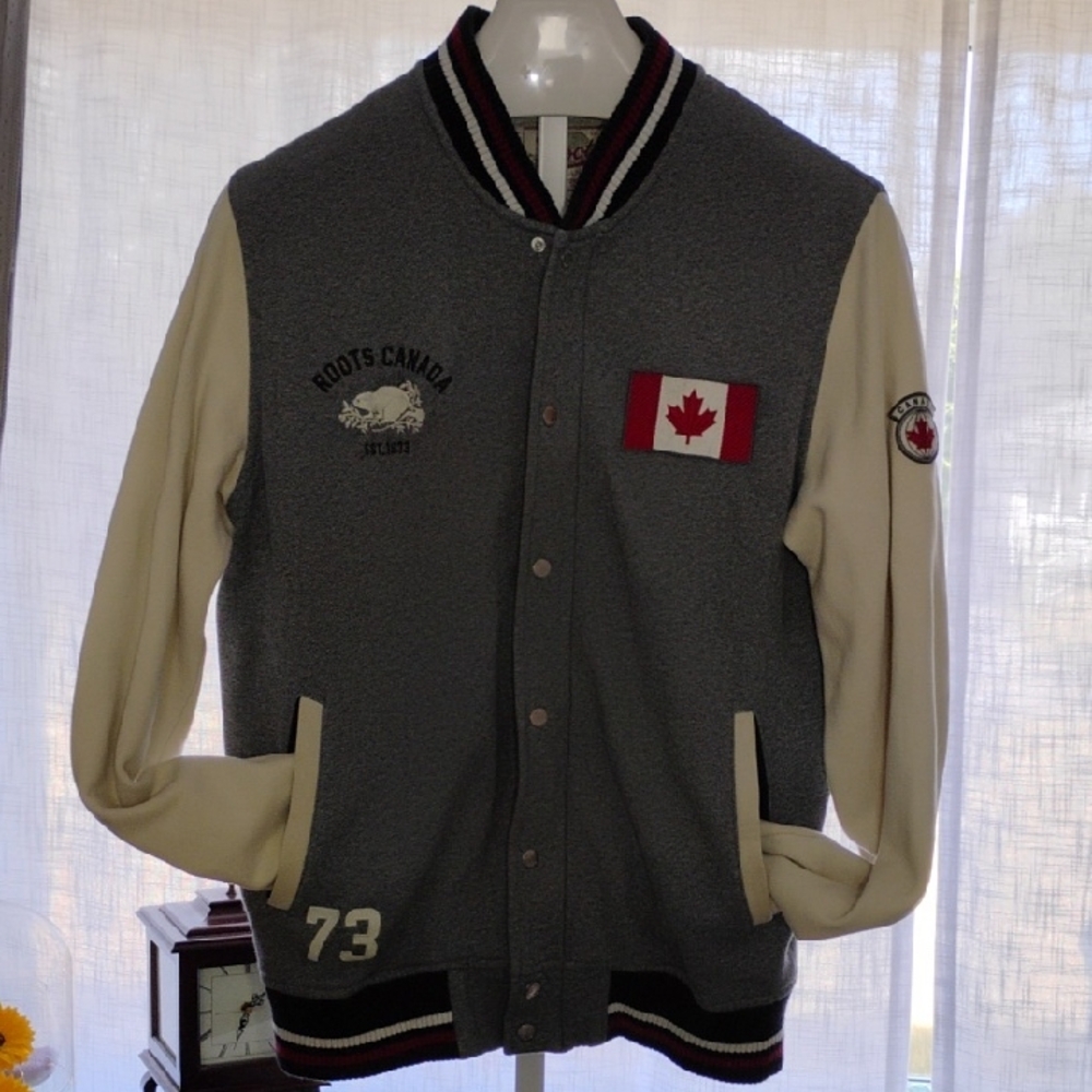 Roots Gray and Cream Varsity Jacket